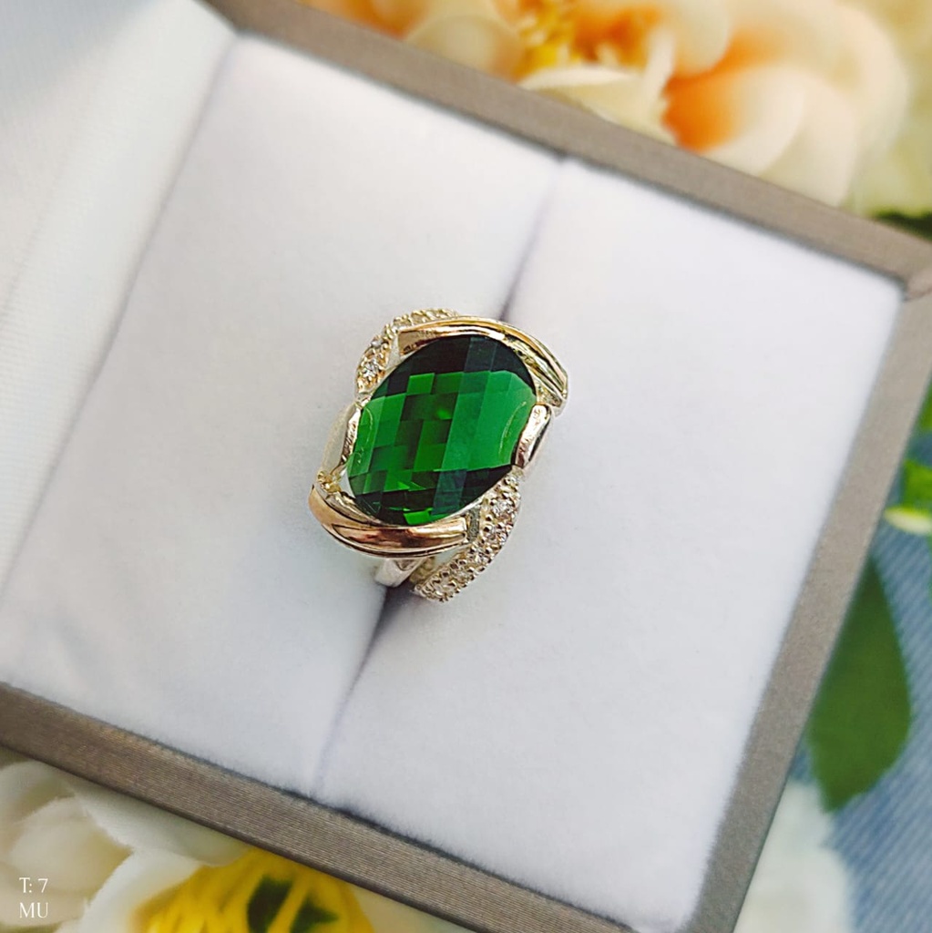 Anillo Piedra Verde Oro Plata