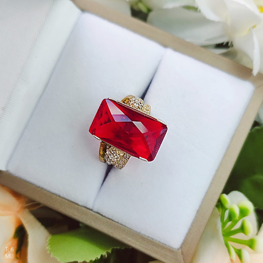 Anillo Piedra Roja Oro Plata