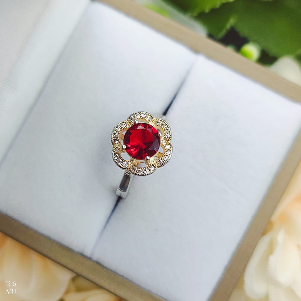 Anillo Piedra Roja Plata