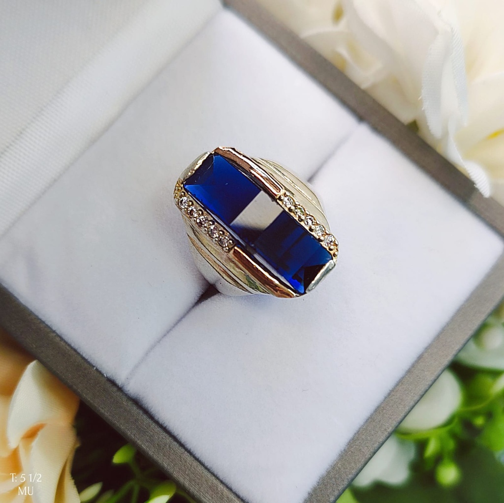 Anillo Piedra Azul Oro Plata