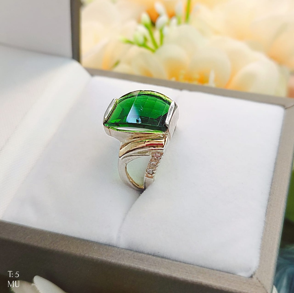 Anillo Piedra Verde Oro Plata