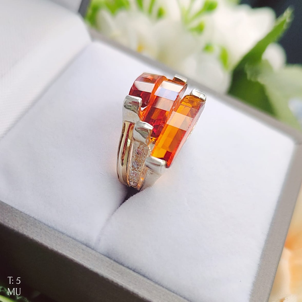 Anillo Piedra Naranja Oro Plata