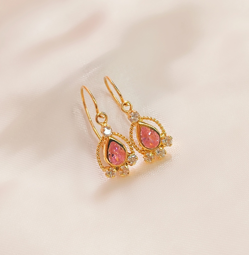 Aretes Broche Circón Rosado 