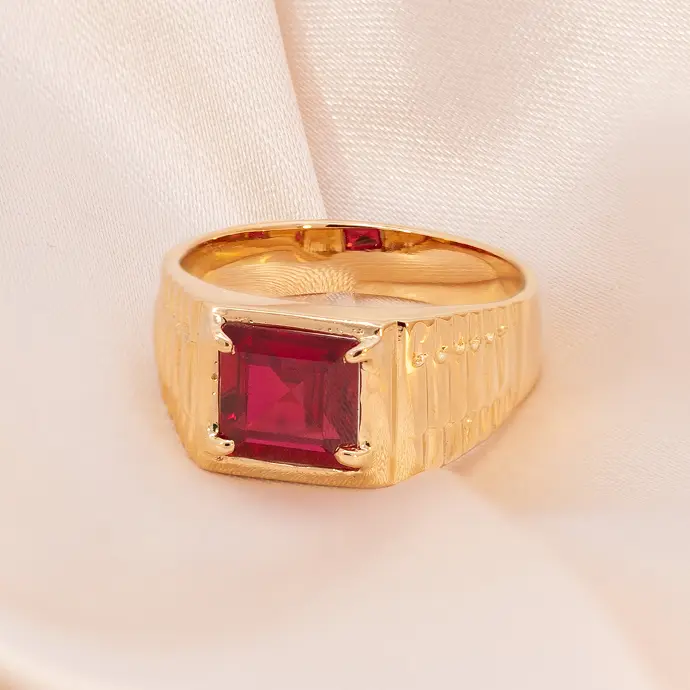 Anillo Sello Piedra Roja Oro 18k 